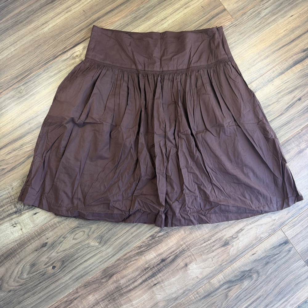 Old Navy Brown Cotton Mini Skirt Size 8 Gathered Yoke Boho Fisherman A-Line